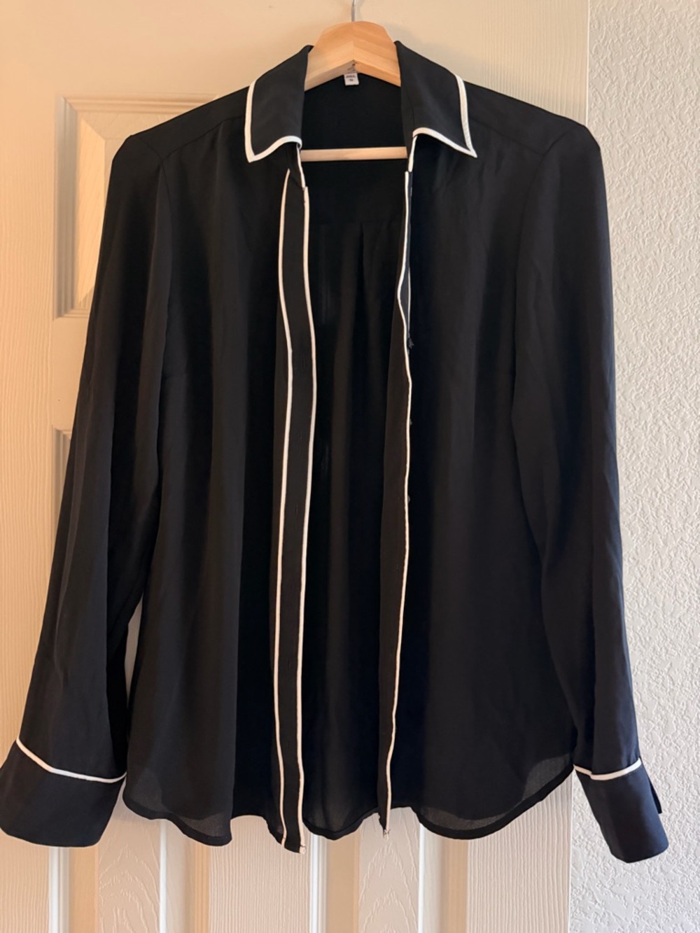 Express Black Button-Down Shirt with White Piping